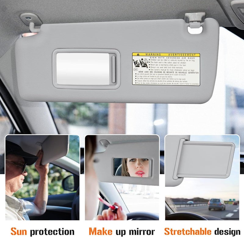 AEagle Sun Visor for Toyota Highlander 2004-2007, Left Driver Side Gray Sunvisor Replacement 74310-48220-a0 - Image 3